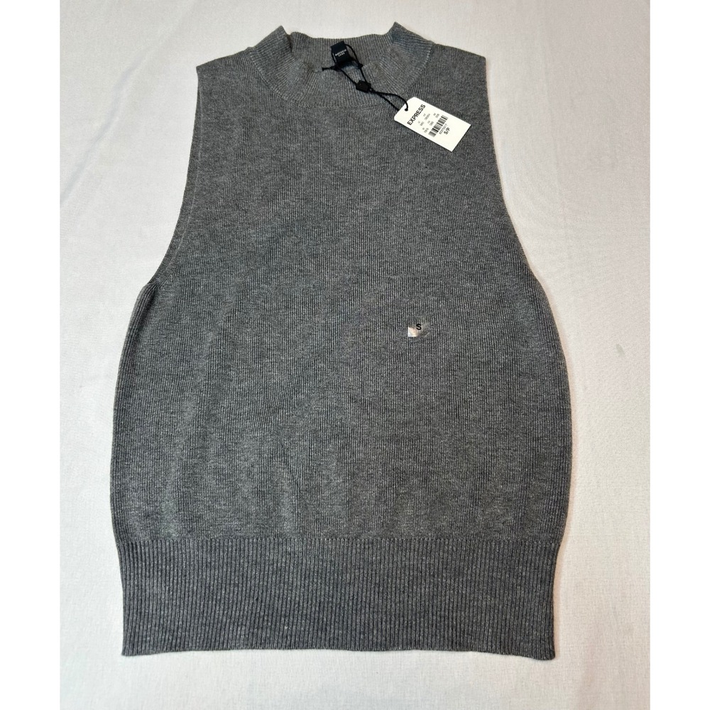 Express Womens Gray Ribbed Mock Neck Sleeveless Sweater Top NWT Size S